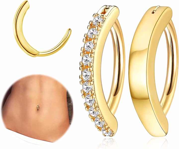 14G Clicker Belly Button Ring for Women ASTM F-136 Titanium CZ Opal Belly Ring Simple Reverse Navel Rings Body Jewelry