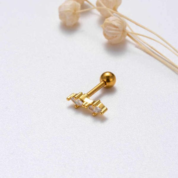 Trendy Piercing Jewelry Wholesale 16g Gold Silver CZ Diamond Flower Geometry Shape Stud Helix Cartilage Earring