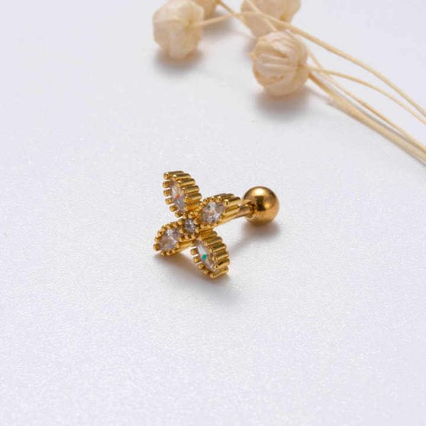 Trendy Piercing Jewelry Wholesale 16g Gold Silver CZ Diamond Flower Geometry Shape Stud Helix Cartilage Earring