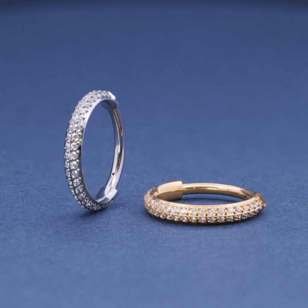Titanium Pvd Piercing Clicker Paved Two Row Cz Outer Side Titanium Piercing Ring G23 Titanium Segment Zircon