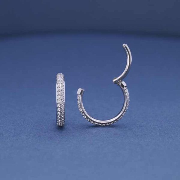 Titanium Pvd Piercing Clicker Paved Two Row Cz Outer Side Titanium Piercing Ring G23 Titanium Segment Zircon