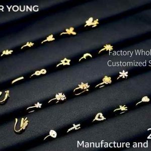 No-Piercing Nose Ring Clip Geometric Punk Style Alloy Body Jewelry with Zircon for Men Women