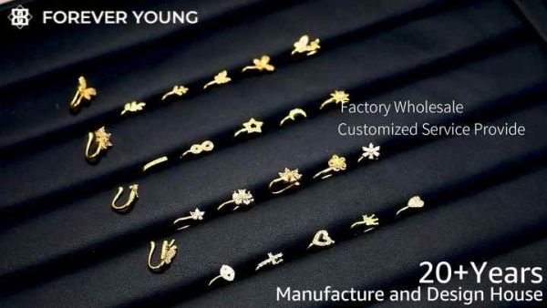 No-Piercing Nose Ring Clip Geometric Punk Style Alloy Body Jewelry with Zircon for Men Women
