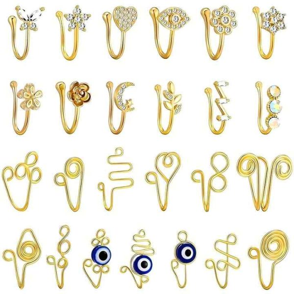 FY Fashion Jewelry Minimalist Fake Nose Rings Flower Star Geometric Eye No-piercing Nose Ring Clip Cuff for Men Women