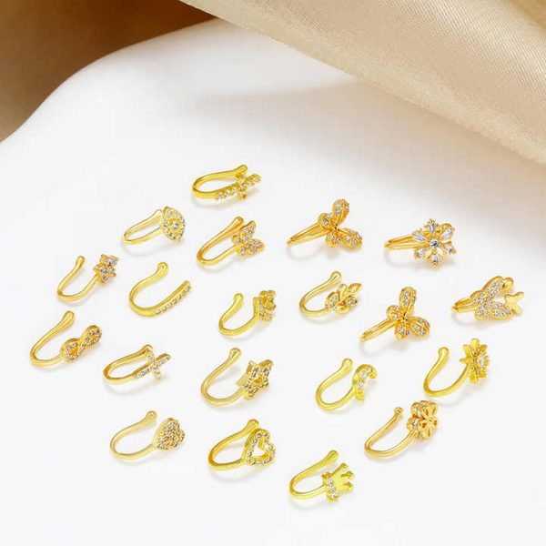 FY Fashion Jewelry Minimalist Fake Nose Rings Flower Star Geometric Eye No-piercing Nose Ring Clip Cuff for Men Women