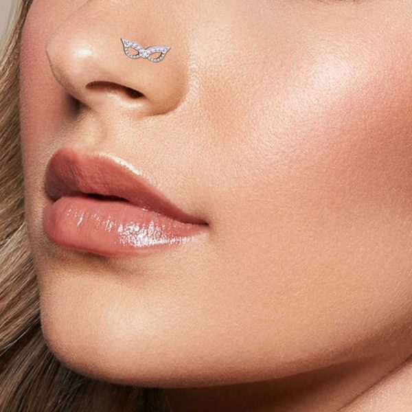 New Design ASTM F136 Titanium Internally Threaded Masquerade Mask CZ Inlay Nose Stud Ear Tragus Cartilage Piercing Body Jewelry