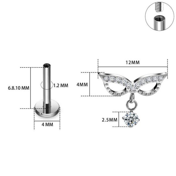New Design ASTM F136 Titanium Internally Threaded Masquerade Mask CZ Inlay Nose Stud Ear Tragus Cartilage Piercing Body Jewelry
