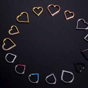 G23 Titanium Heart Shaped Zircon Septum Nose Ring - Punk Style Hinged Segment Body Jewelry for Daily Wear, Unisex