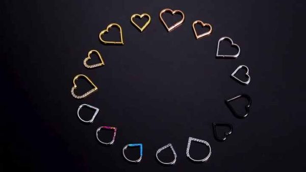 G23 Titanium Heart Shaped Zircon Septum Nose Ring - Punk Style Hinged Segment Body Jewelry for Daily Wear, Unisex