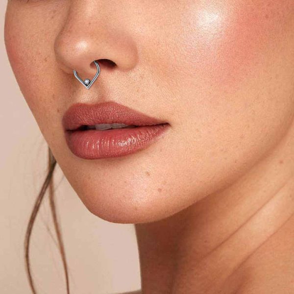 Hot Sale G23 Titanium 16G Heart Shaped Zirconia Inlay Hinged Segment Septum Nose Ring Ear Cartilage Helix Body Piercing Jewelry