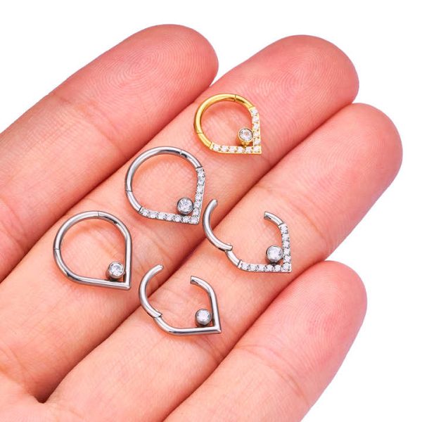 Hot Sale G23 Titanium 16G Heart Shaped Zirconia Inlay Hinged Segment Septum Nose Ring Ear Cartilage Helix Body Piercing Jewelry