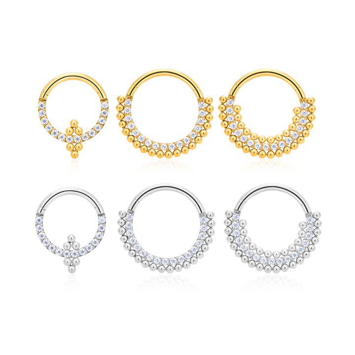 G23 ASTM F136 Titanium Septum 16G Nose Rings Zircon Inlay Cartilage Helix Earrings Hinged Clicker Lips Body Piercing Jewelry
