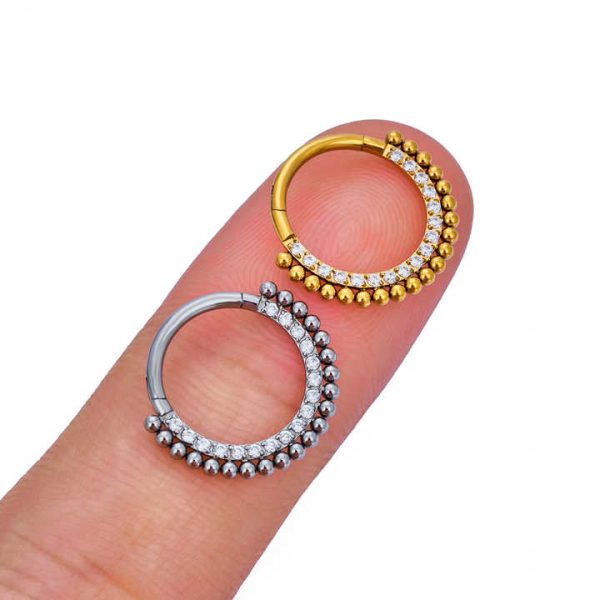 G23 ASTM F136 Titanium Septum 16G Nose Rings Zircon Inlay Cartilage Helix Earrings Hinged Clicker Lips Body Piercing Jewelry