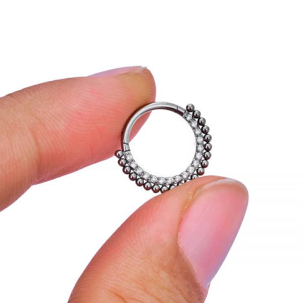 G23 ASTM F136 Titanium Septum 16G Nose Rings Zircon Inlay Cartilage Helix Earrings Hinged Clicker Lips Body Piercing Jewelry