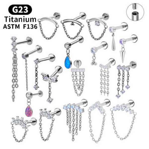 Implant Grade Astm F136 Titanium Jewelry Internal Thread Piercing De Titanio Labret Earlobe Tragus Daith Flat Back Earring