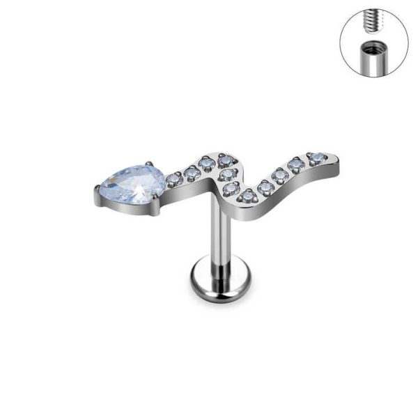 G23 ASTM F136 Titanium Snake Shape Nose Stud Earrings Zircon Inlay Labret Piercing 16G Ear Stud Ear Tragus Body Piercing Jewelry