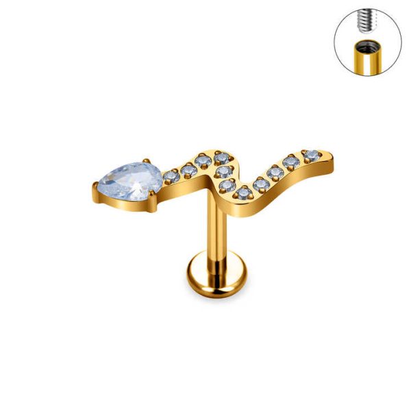 G23 ASTM F136 Titanium Snake Shape Nose Stud Earrings Zircon Inlay Labret Piercing 16G Ear Stud Ear Tragus Body Piercing Jewelry