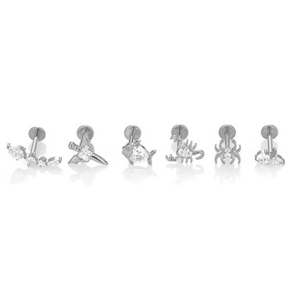 G23 Titanium Chain Cartilage Helix Earrings Flat Back Internally Threaded Zircon Labret Lip Stud