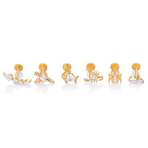 G23 Titanium Chain Cartilage Helix Earrings Flat Back Internally Threaded Zircon Labret Lip Stud