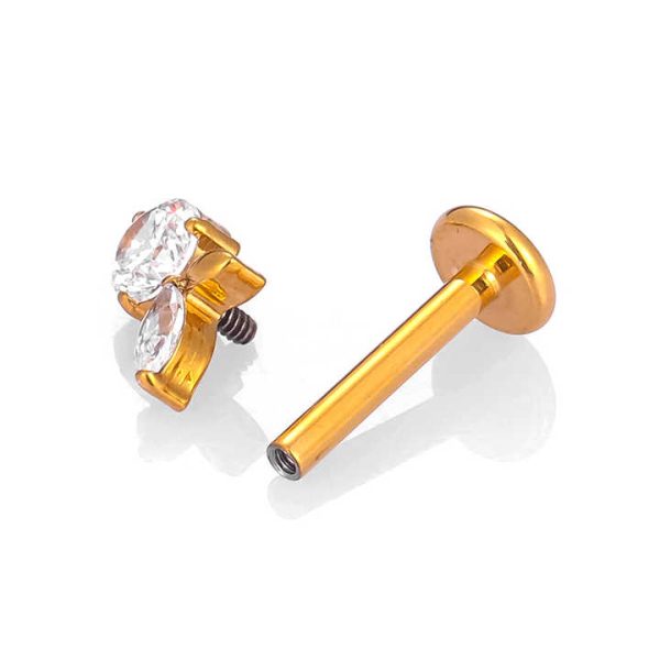 G23 Titanium Chain Cartilage Helix Earrings Flat Back Internally Threaded Zircon Labret Lip Stud