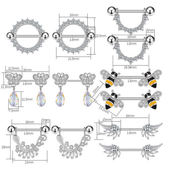 10Pair/Set Animal Bee Fashion Nipple Ring Picture 316L Stainless Steel Sexy Nipple Ring Barbell Nipple Jewelry