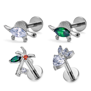G23 ASTM F136 Titanium Spinosaurus Coconut Goldfish Shape Nose Stud Earrings Zircon Inlay Labret Tragus Body Piercing Jewelry
