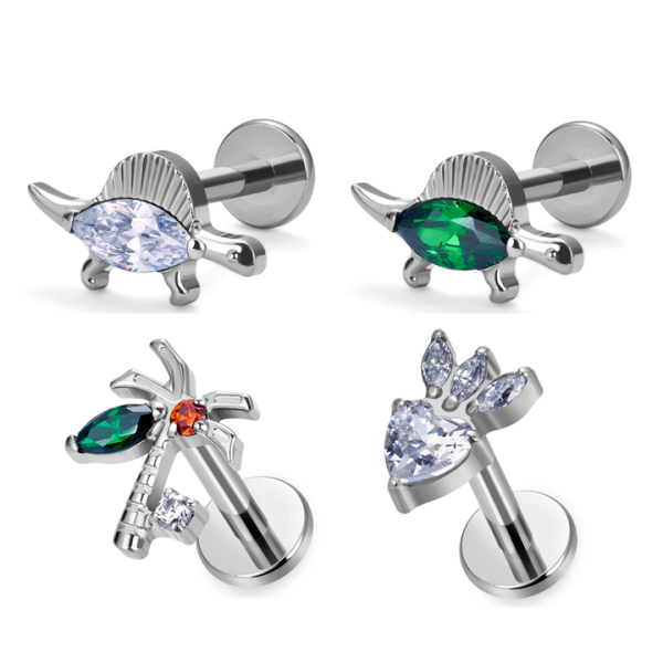 G23 ASTM F136 Titanium Spinosaurus Coconut Goldfish Shape Nose Stud Earrings Zircon Inlay Labret Tragus Body Piercing Jewelry