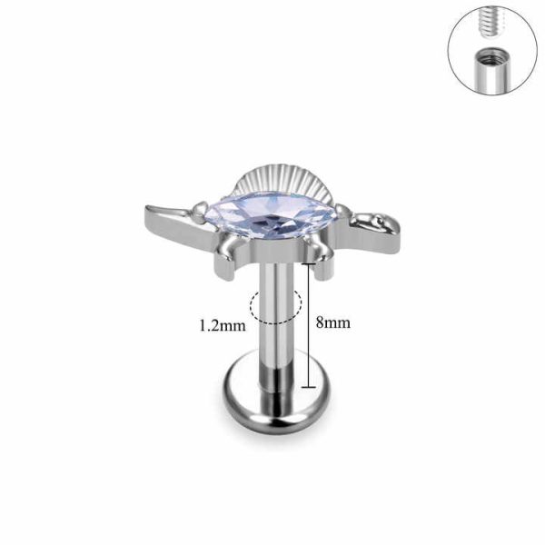 G23 ASTM F136 Titanium Spinosaurus Coconut Goldfish Shape Nose Stud Earrings Zircon Inlay Labret Tragus Body Piercing Jewelry