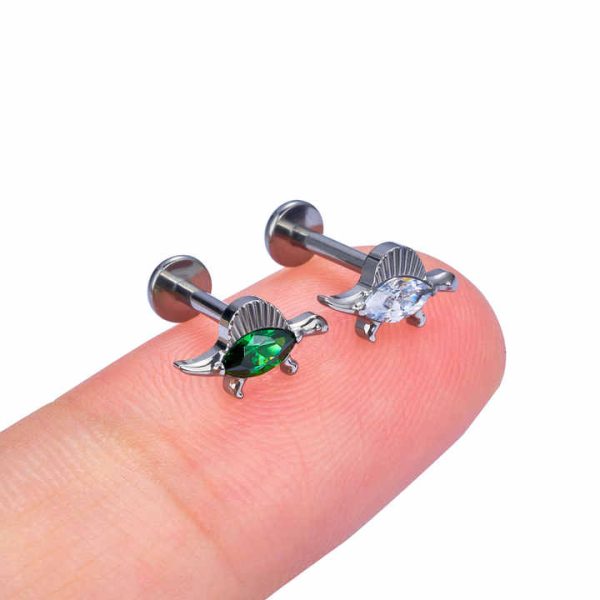 G23 ASTM F136 Titanium Spinosaurus Coconut Goldfish Shape Nose Stud Earrings Zircon Inlay Labret Tragus Body Piercing Jewelry