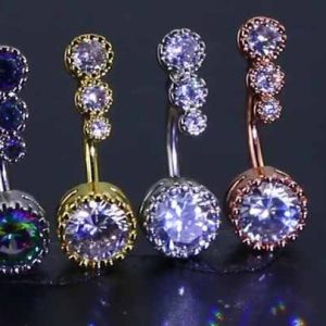 14G 316L Surgical Steel Belly Rings with Crystal Rhinestone Claw Setting, Classic Navel Piercing Jewelry