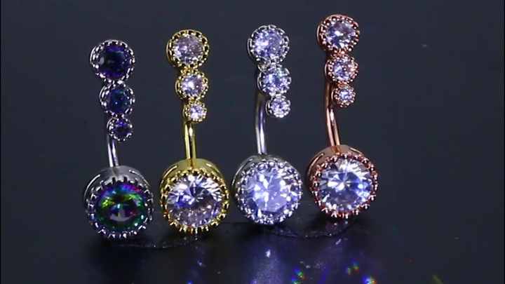 14G 316L Surgical Steel Belly Rings with Crystal Rhinestone Claw Setting, Classic Navel Piercing Jewelry