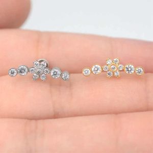 Wholesale 316 Stainless Steel Internally Threaded Flat Back Earring 16G CZ Gold PVD Lip Nose Piercing Jewelry for Women Zircon