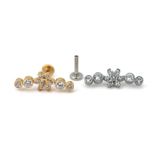 Wholesale 316 Stainless Steel Internally Threaded Flat Back Earring 16G CZ Gold PVD Lip Nose Piercing Jewelry for Women Zircon