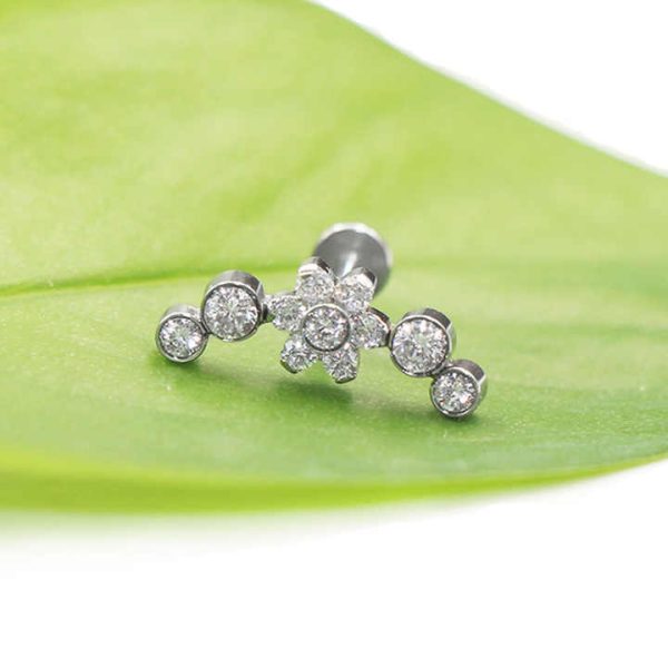 Wholesale 316 Stainless Steel Internally Threaded Flat Back Earring 16G CZ Gold PVD Lip Nose Piercing Jewelry for Women Zircon