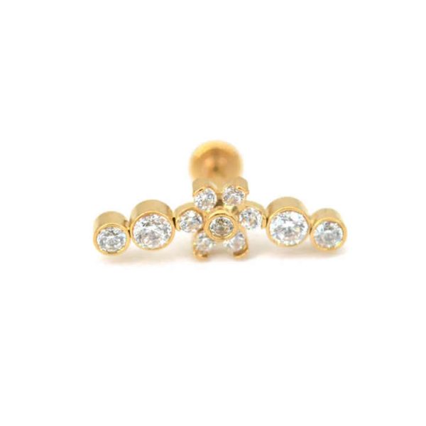 Wholesale 316 Stainless Steel Internally Threaded Flat Back Earring 16G CZ Gold PVD Lip Nose Piercing Jewelry for Women Zircon