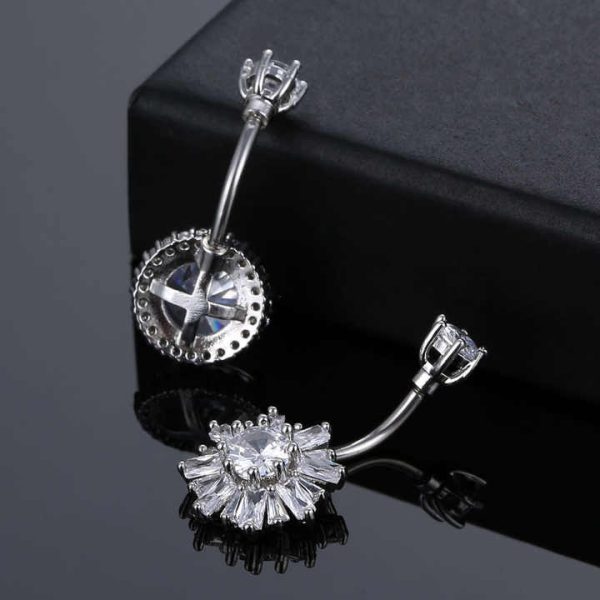 Fashion Stainless Steel Circular Flower Zircon Navel Nail Piercing Jewelry Silver Plated Crystal Heart Belly Button Rings