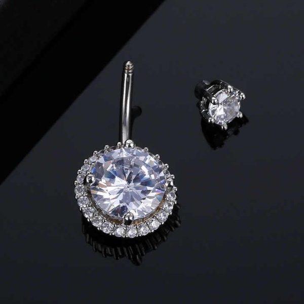 Fashion Stainless Steel Circular Flower Zircon Navel Nail Piercing Jewelry Silver Plated Crystal Heart Belly Button Rings