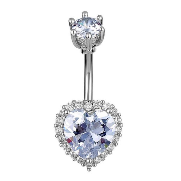 Fashion Stainless Steel Circular Flower Zircon Navel Nail Piercing Jewelry Silver Plated Crystal Heart Belly Button Rings