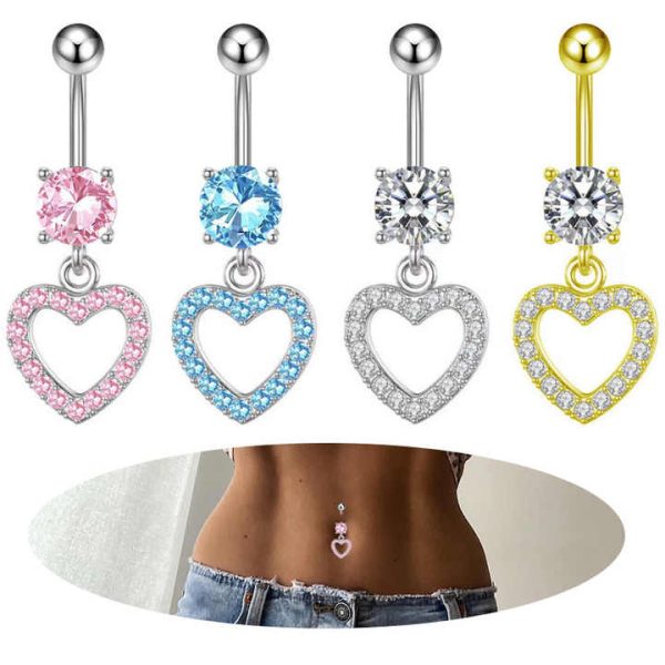 Trend Wholesale Zircon Heart Stainless Steel Dark Fashion Silver Gold Blue Navel Rings for Women Body Piercing Jewelry