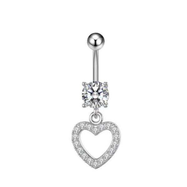 Trend Wholesale Zircon Heart Stainless Steel Dark Fashion Silver Gold Blue Navel Rings for Women Body Piercing Jewelry