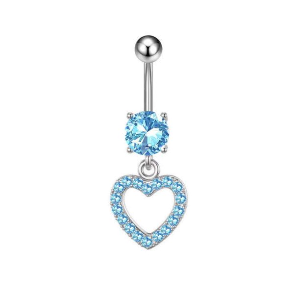 Trend Wholesale Zircon Heart Stainless Steel Dark Fashion Silver Gold Blue Navel Rings for Women Body Piercing Jewelry