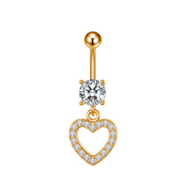 Trend Wholesale Zircon Heart Stainless Steel Dark Fashion Silver Gold Blue Navel Rings for Women Body Piercing Jewelry