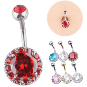 Romantic 316L Stainless Steel Belly Button Ring with Crystal Rhinestone Flower Design for Party Jewelry