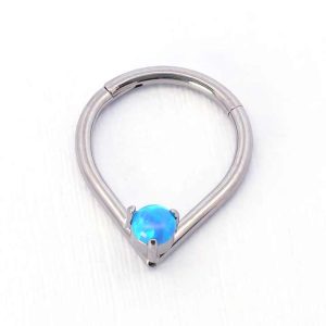 Classic Titanium Hinged Hoop Ring with Water Opal - 16G 10mm Body Piercing Jewelry for Nose, Conch, Tragus
