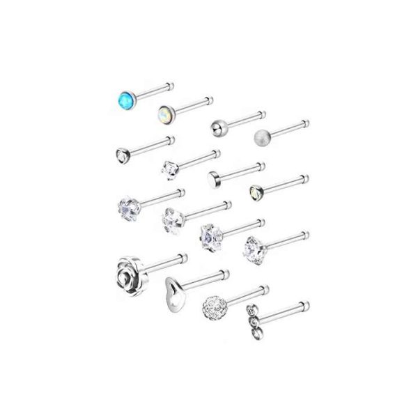 20 Gauge Surgical Stainless Steel Nose Set Ring L Shaped Crook Nose Bonus Pack Body Piercing Jewelry