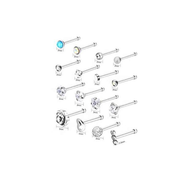 20 Gauge Surgical Stainless Steel Nose Set Ring L Shaped Crook Nose Bonus Pack Body Piercing Jewelry