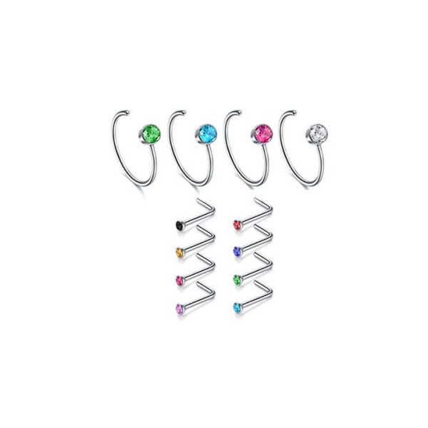 20 Gauge Surgical Stainless Steel Nose Set Ring L Shaped Crook Nose Bonus Pack Body Piercing Jewelry