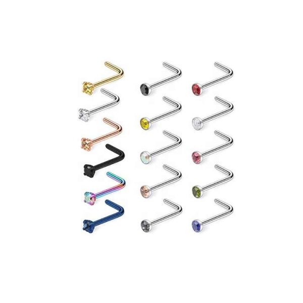 20 Gauge Surgical Stainless Steel Nose Set Ring L Shaped Crook Nose Bonus Pack Body Piercing Jewelry