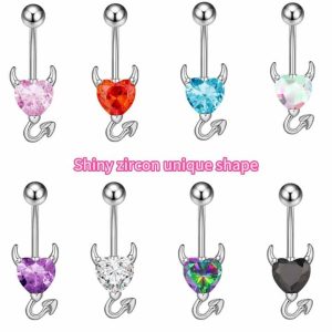 Trendy Stainless Steel Belly Button Ring with Heart-Cut Zircon – Rose Gold, Silver, Gold Plated Body Jewelry