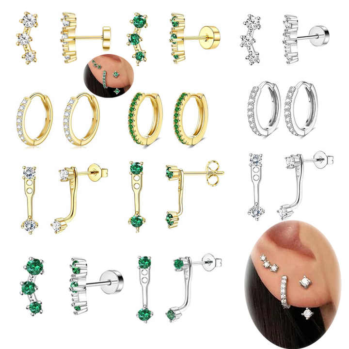 Minimalist Fashion Jewelry stainless steel Geometric Shaped Zircon Gold Plated Hoop Stud Earrings Sets for Women